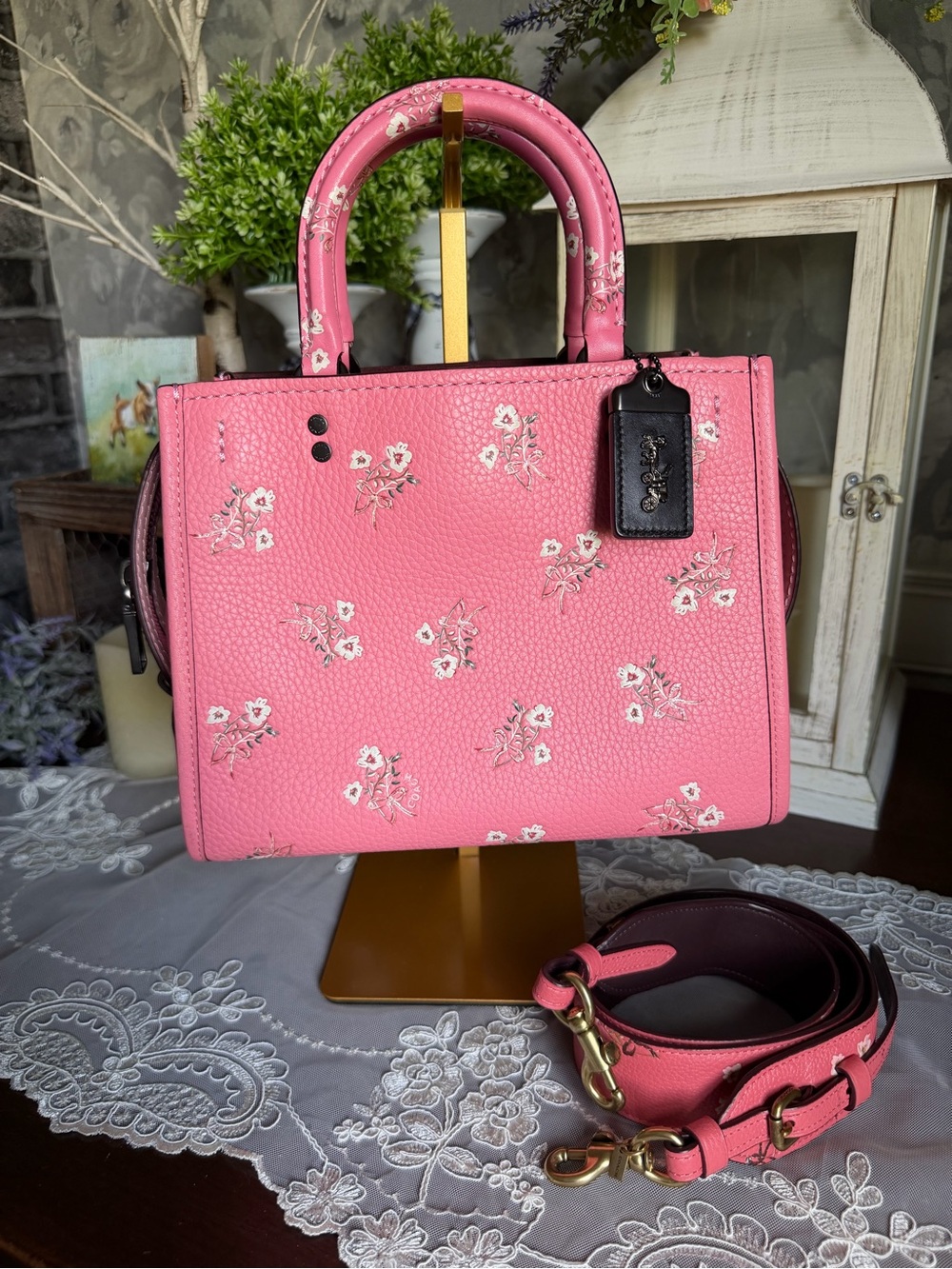 COACH 1941 Pink Floral Bow Print ROGUE 25 Leather Satchel Bag Purse 26836
